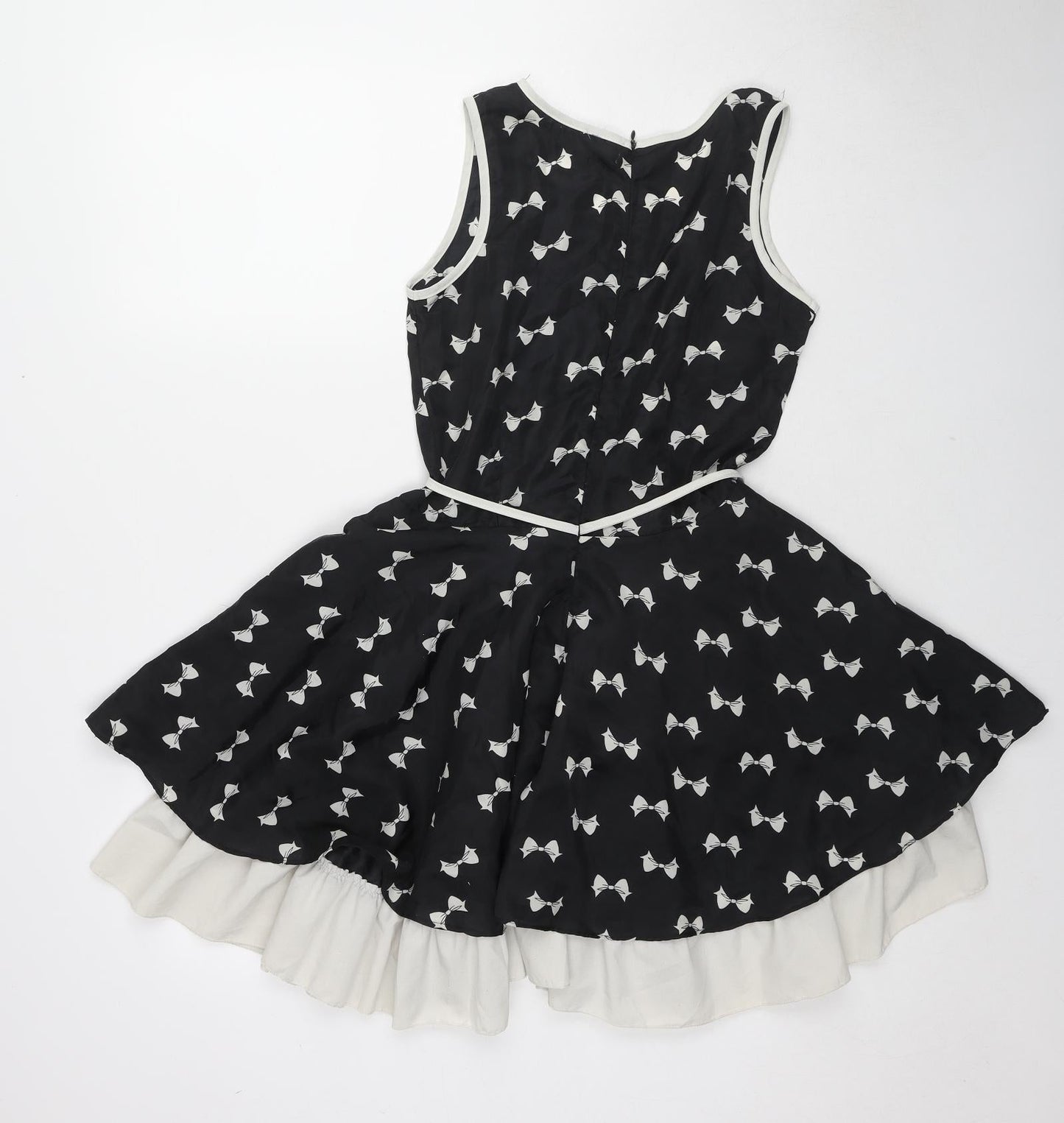 New York Laundry Womens Black Geometric Polyester Fit & Flare Size S Round Neck Zip - Bow pattern