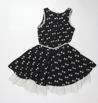 New York Laundry Womens Black Geometric Polyester Fit & Flare Size S Round Neck Zip - Bow pattern