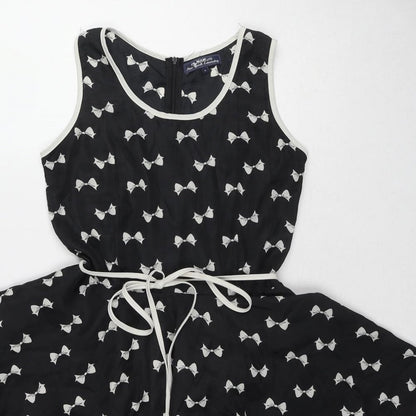 New York Laundry Womens Black Geometric Polyester Fit & Flare Size S Round Neck Zip - Bow pattern