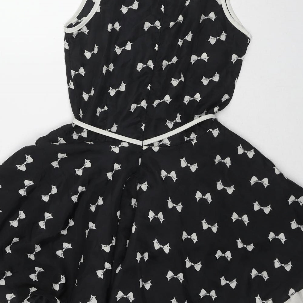 New York Laundry Womens Black Geometric Polyester Fit & Flare Size S Round Neck Zip - Bow pattern