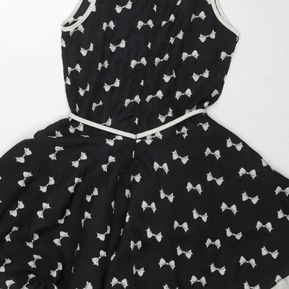 New York Laundry Womens Black Geometric Polyester Fit & Flare Size S Round Neck Zip - Bow pattern