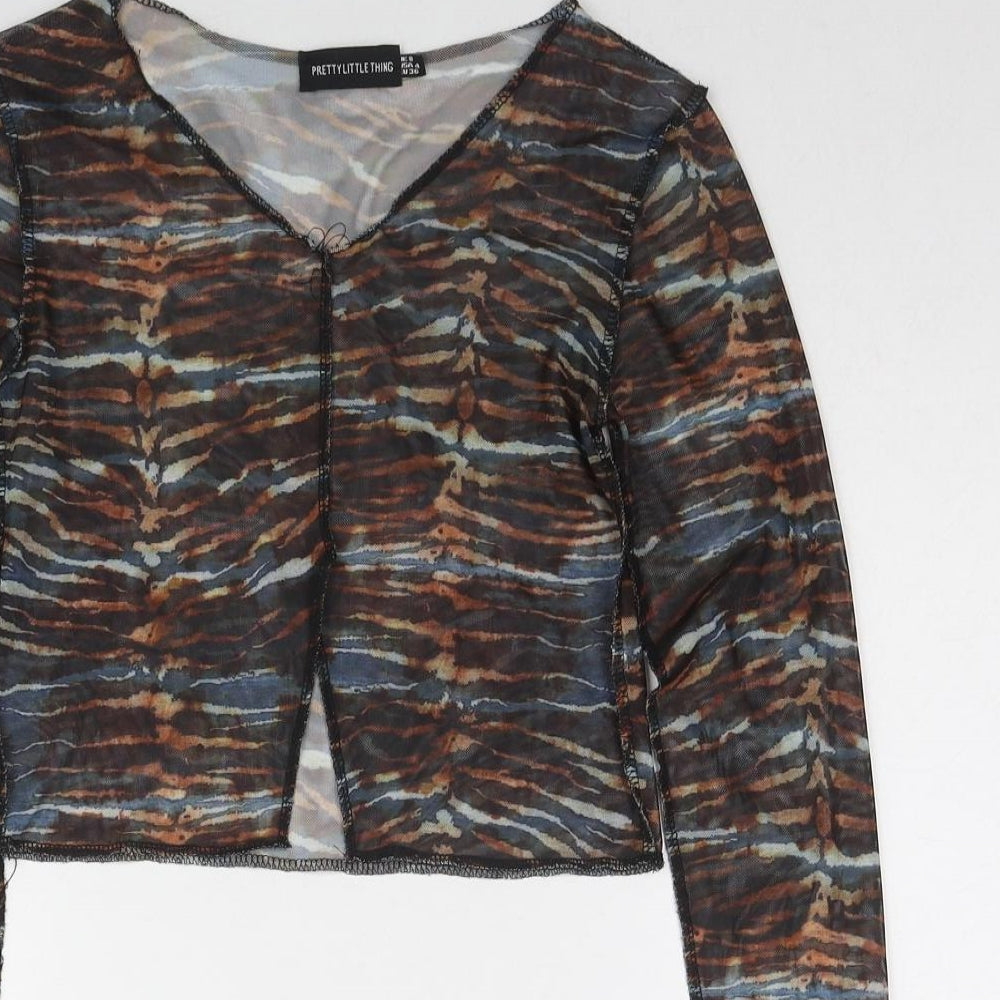 Womens UK Size 8 PRETTYLITTLETHING Multicoloured Cropped Blouse