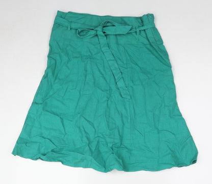 Dorothy Perkins Womens Green Linen A-Line Skirt Size 12 Zip - Belt included