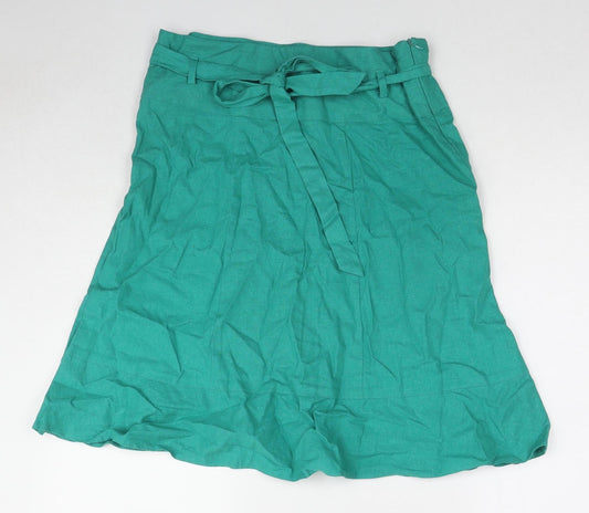 Dorothy Perkins Womens Green Linen A-Line Skirt Size 12 Zip - Belt included