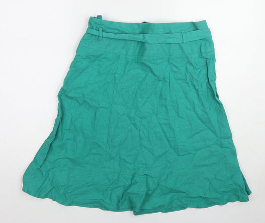 Dorothy Perkins Womens Green Linen A-Line Skirt Size 12 Zip - Belt included
