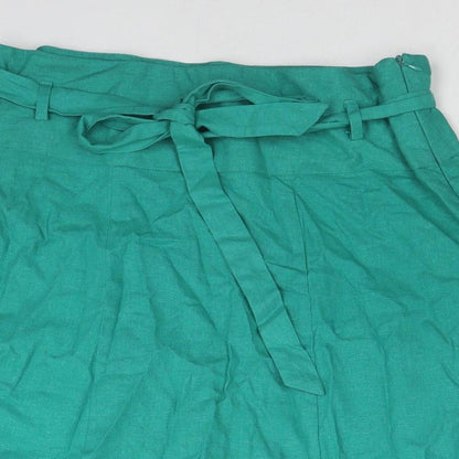 Dorothy Perkins Womens Green Linen A-Line Skirt Size 12 Zip - Belt included
