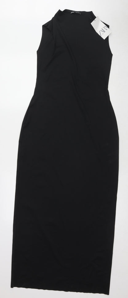 Zara Womens Black Polyester Maxi Size L Mock Neck Pullover