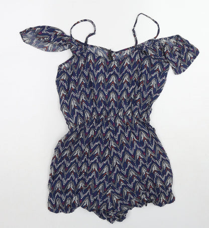 Divided by H&M Womens Blue Geometric Viscose Playsuit One-Piece Size 8 Pullover