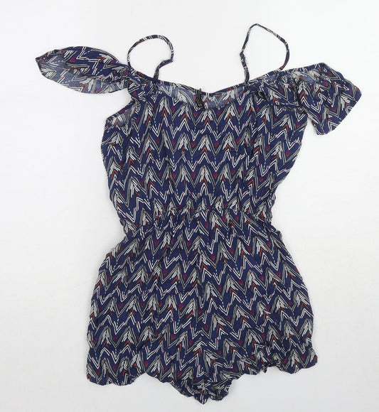 Divided by H&M Womens Blue Geometric Viscose Playsuit One-Piece Size 8 Pullover