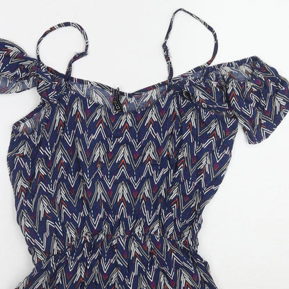 Divided by H&M Womens Blue Geometric Viscose Playsuit One-Piece Size 8 Pullover