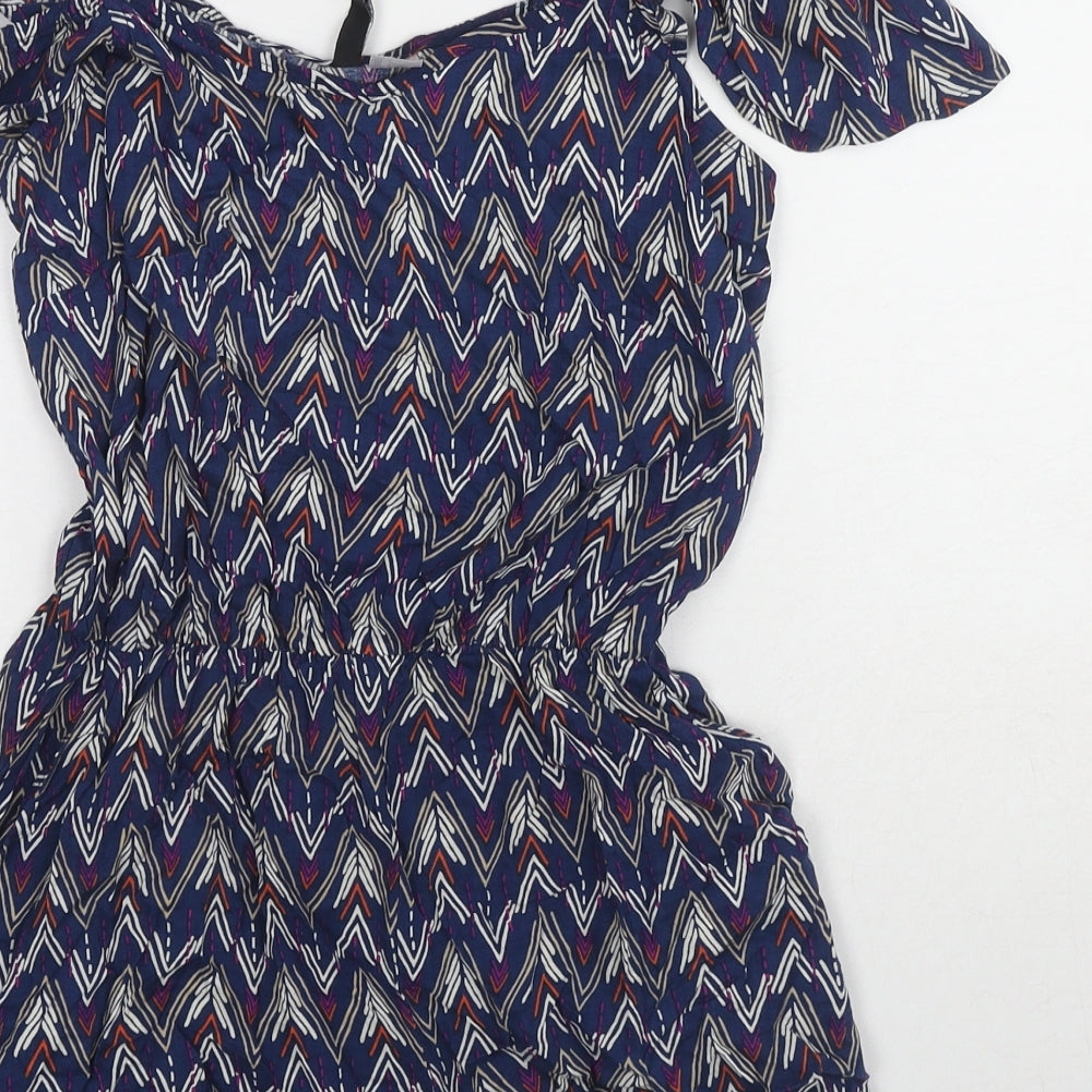 Divided by H&M Womens Blue Geometric Viscose Playsuit One-Piece Size 8 Pullover