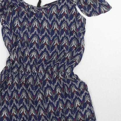 Divided by H&M Womens Blue Geometric Viscose Playsuit One-Piece Size 8 Pullover