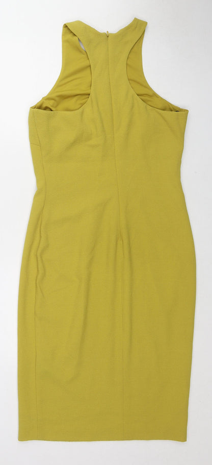 H&M Womens Yellow Polyester Shift Size 10 Round Neck Zip