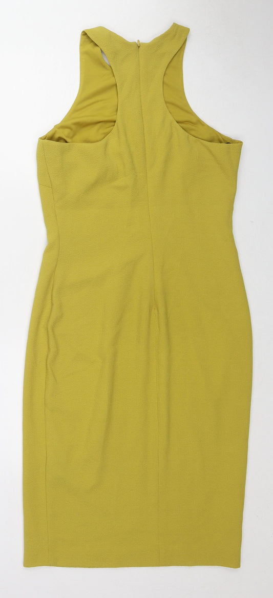 H&M Womens Yellow Polyester Shift Size 10 Round Neck Zip