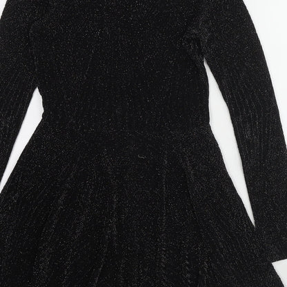 ORSAY Womens Black Geometric Acrylic A-Line Size 10 Round Neck Pullover