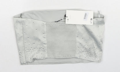 Womens UK Size M Zara Grey Cropped Blouse
