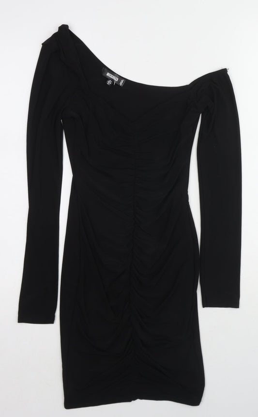 Missguided Womens Black Polyester Shift Size 8 One Shoulder Pullover - Asymmetric Neckline