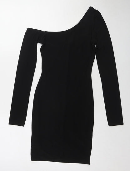 Missguided Womens Black Polyester Shift Size 8 One Shoulder Pullover - Asymmetric Neckline