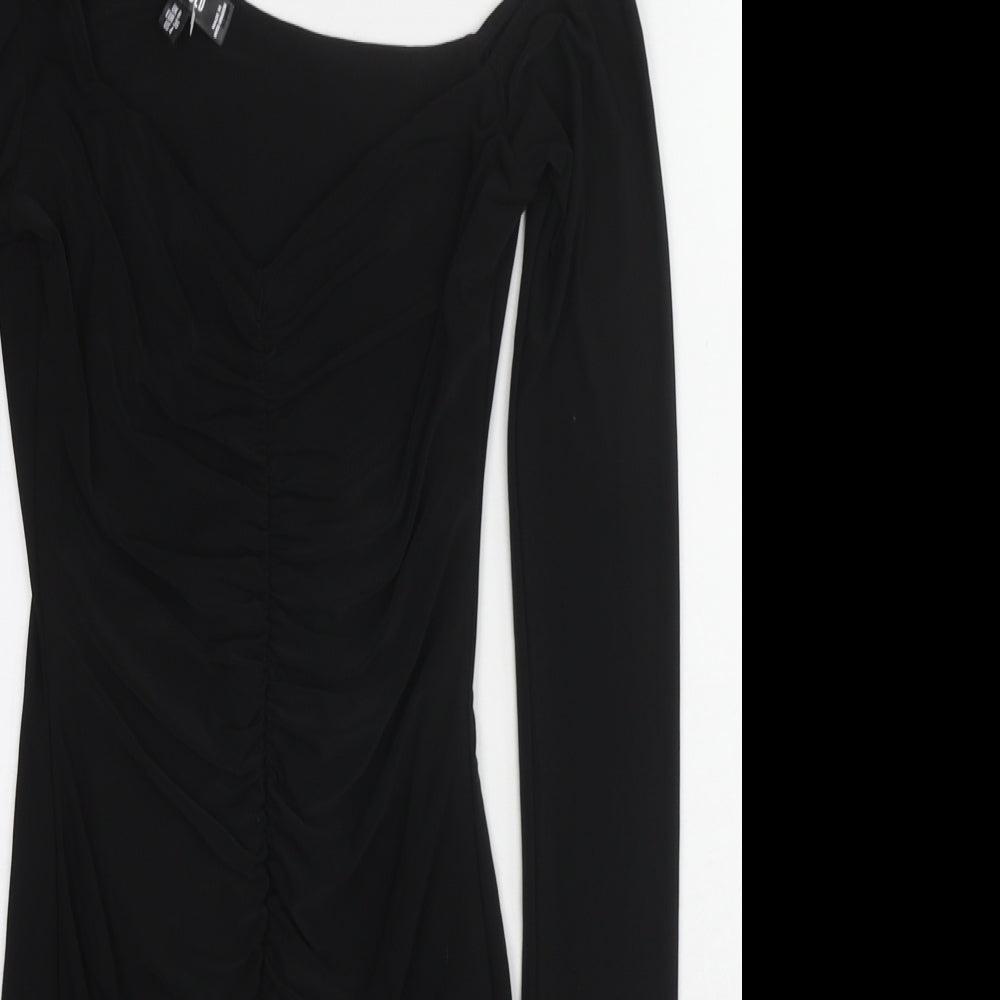 Missguided Womens Black Polyester Shift Size 8 One Shoulder Pullover - Asymmetric Neckline