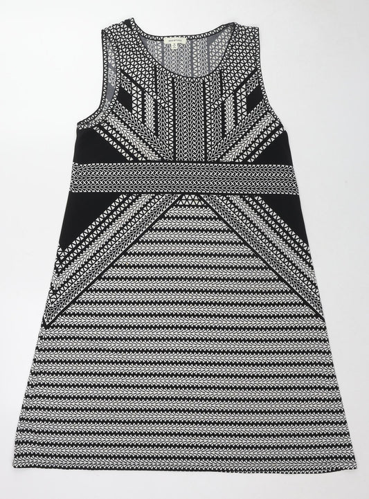 Max Studio Womens Black Geometric Polyester A-Line Size M Round Neck Pullover