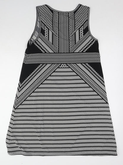 Max Studio Womens Black Geometric Polyester A-Line Size M Round Neck Pullover