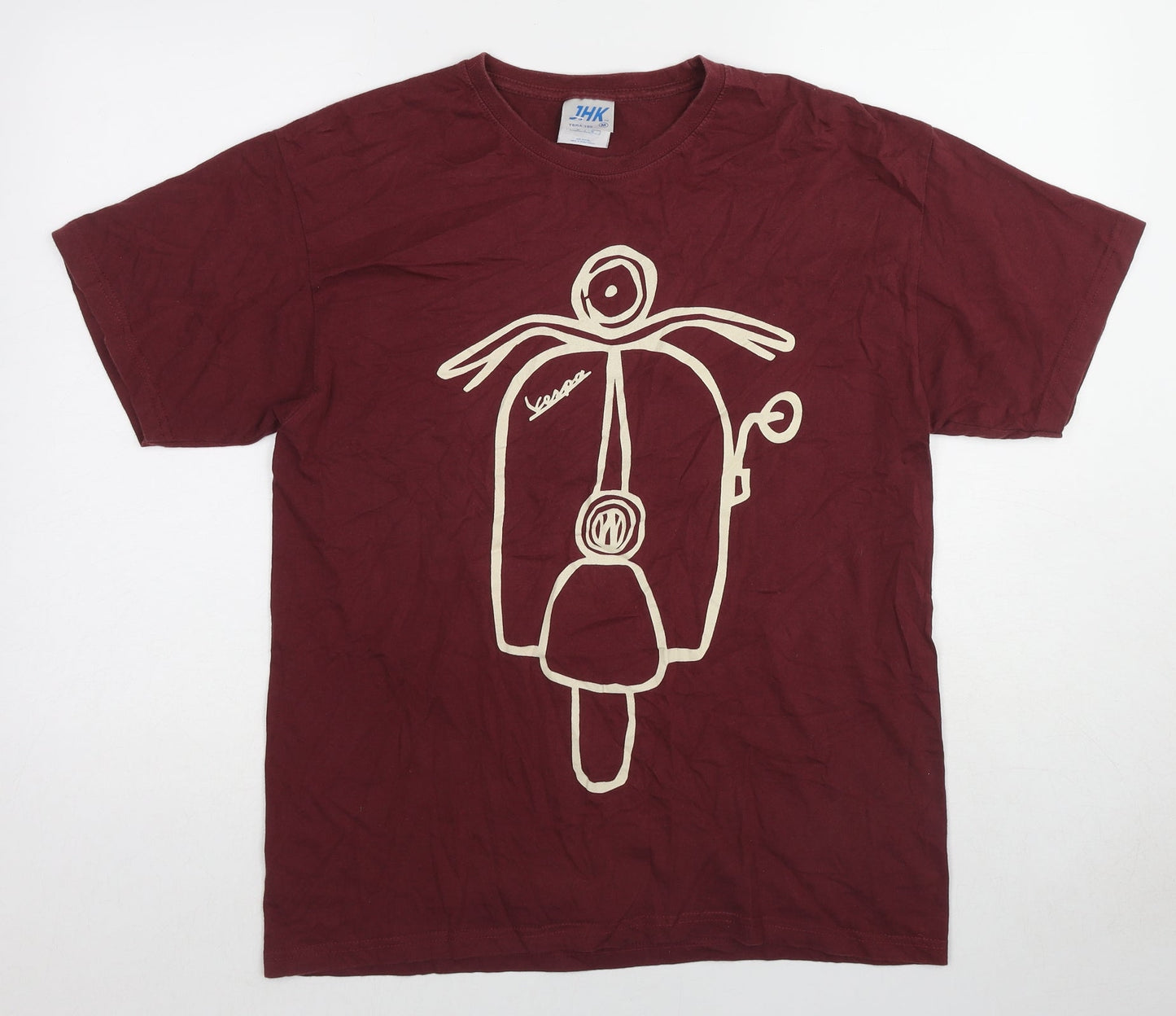 JHK Mens Red Cotton T-Shirt Size M Round Neck