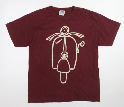 JHK Mens Red Cotton T-Shirt Size M Round Neck