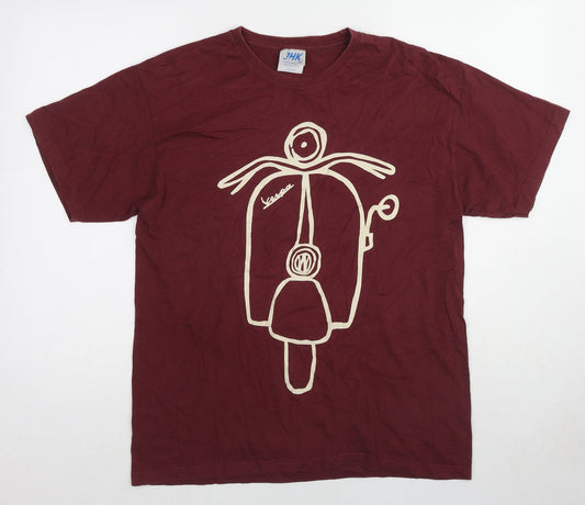 JHK Mens Red Cotton T-Shirt Size M Round Neck