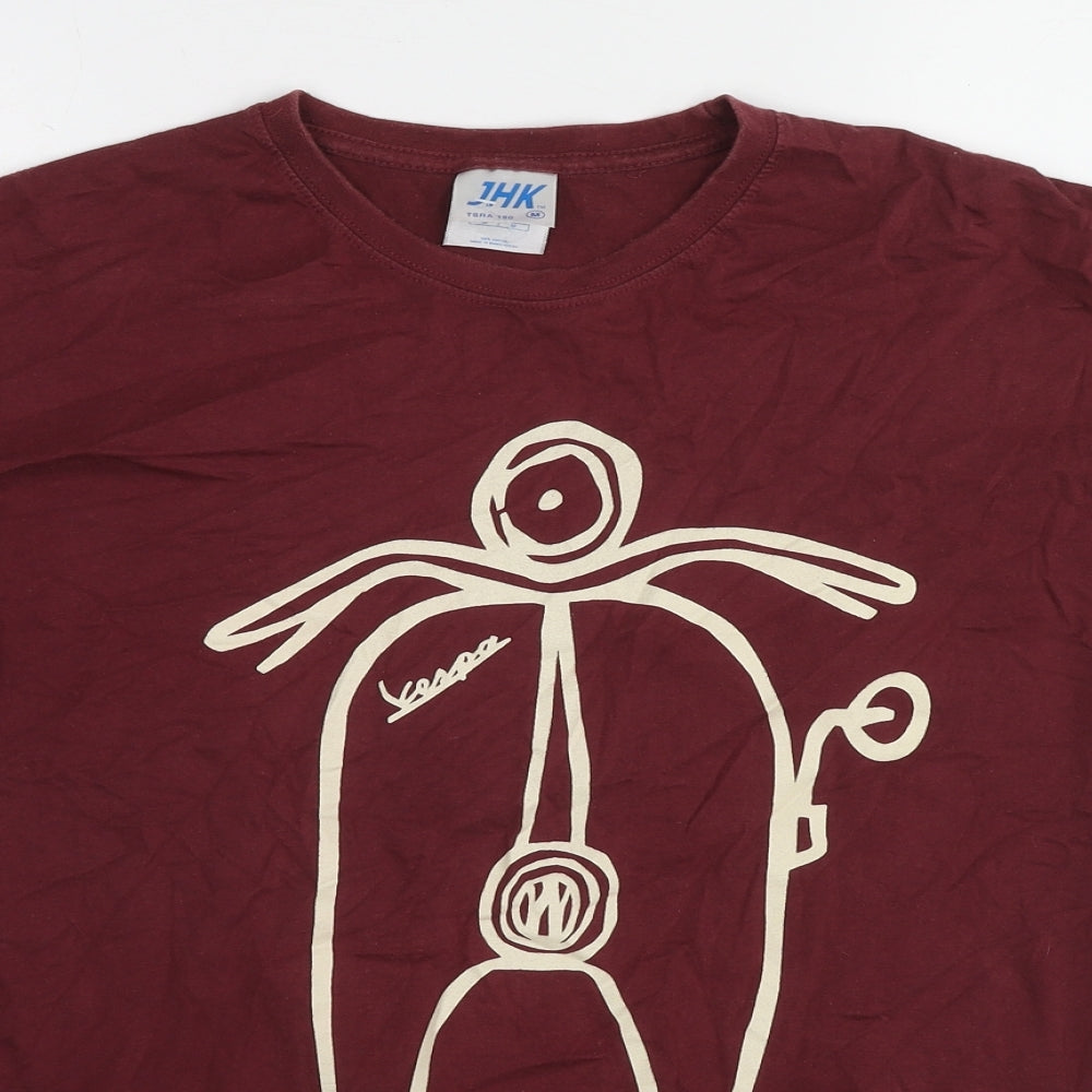 JHK Mens Red Cotton T-Shirt Size M Round Neck