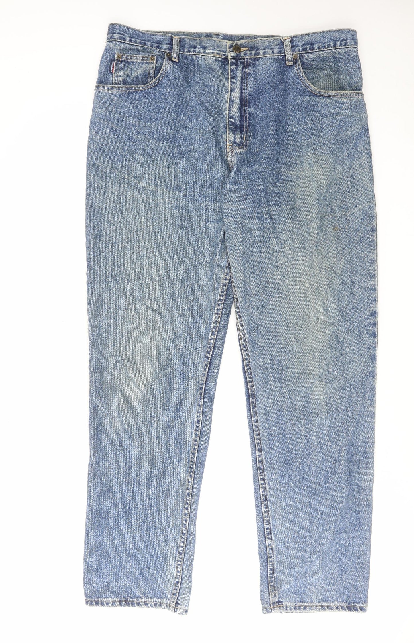 Casual Mens Blue Cotton Tapered Jeans Size 38 in L32 in Regular Zip