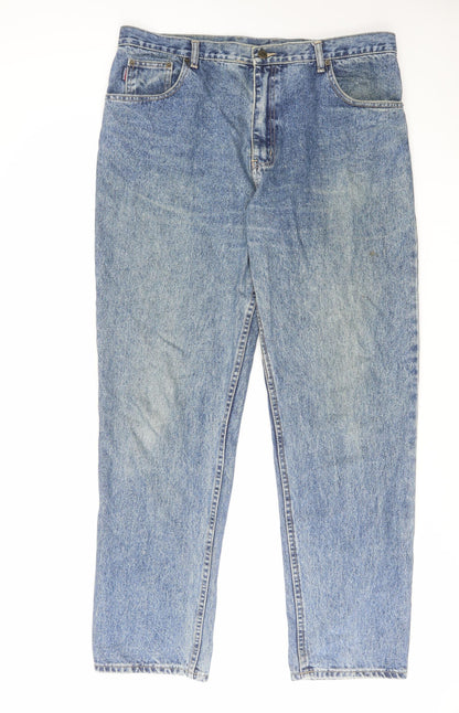 Casual Mens Blue Cotton Tapered Jeans Size 38 in L32 in Regular Zip