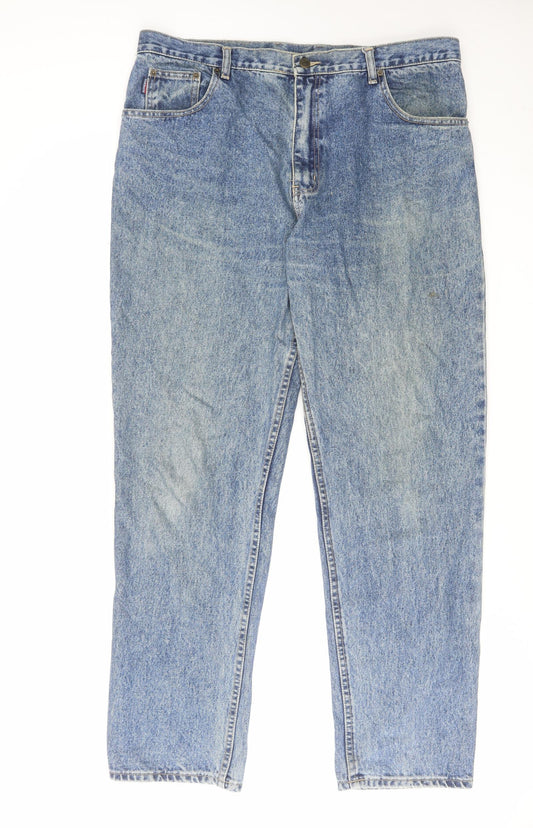 Casual Mens Blue Cotton Tapered Jeans Size 38 in L32 in Regular Zip