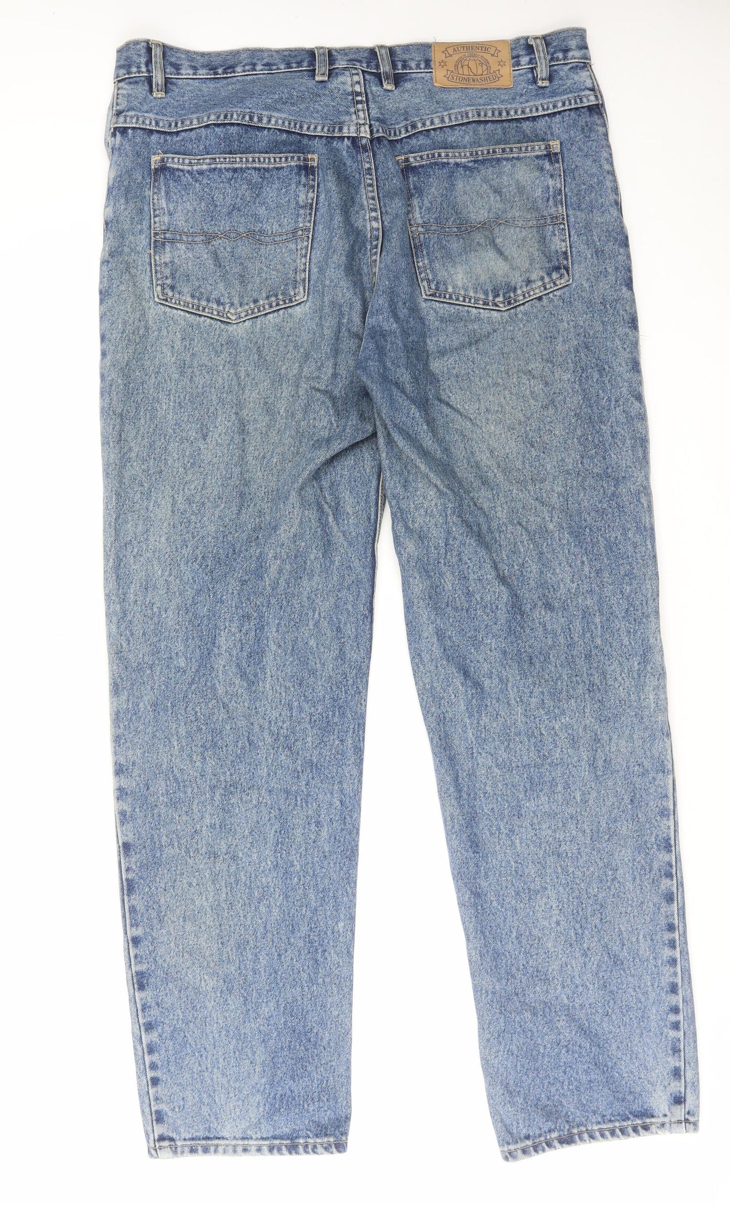 Casual Mens Blue Cotton Tapered Jeans Size 38 in L32 in Regular Zip