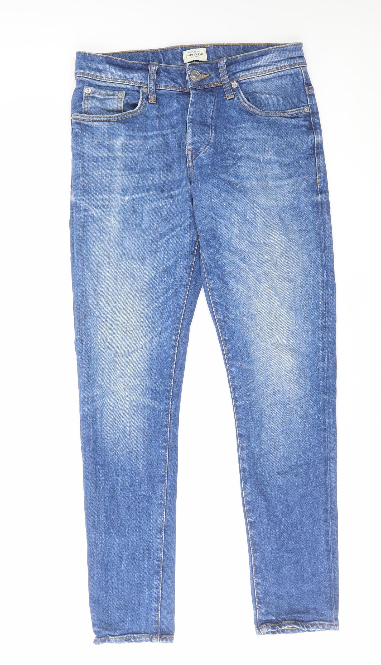 River Island Mens Blue Cotton Skinny Jeans Size 26 in L30 in Regular Zip