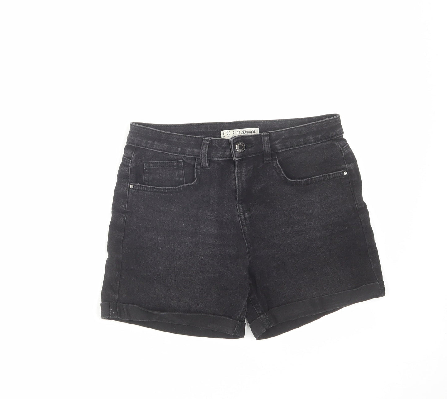 Denim & Co. Womens Black Cotton Boyfriend Shorts Size 8 L4 in Regular Zip