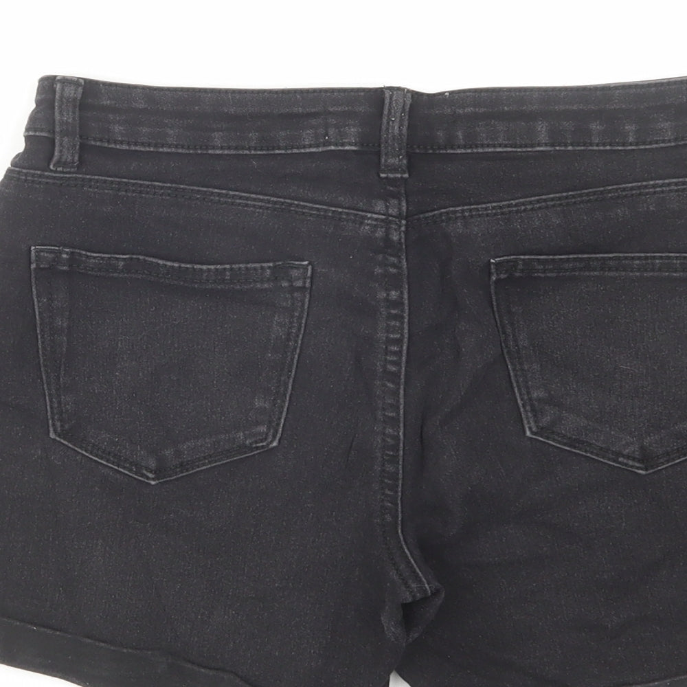 Denim & Co. Womens Black Cotton Boyfriend Shorts Size 8 L4 in Regular Zip