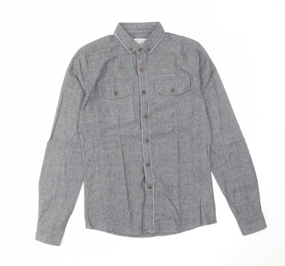 Smith & Jones Mens Grey Cotton Button-Up Size S Collared Button