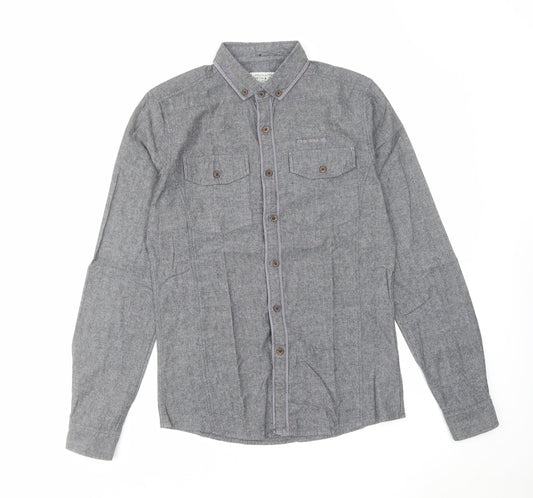 Smith & Jones Mens Grey Cotton Button-Up Size S Collared Button