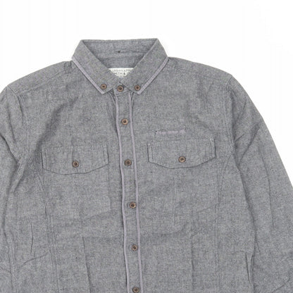 Smith & Jones Mens Grey Cotton Button-Up Size S Collared Button