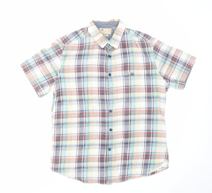Marks and Spencer Mens Multicoloured Plaid Cotton Button-Up Size M Collared Button