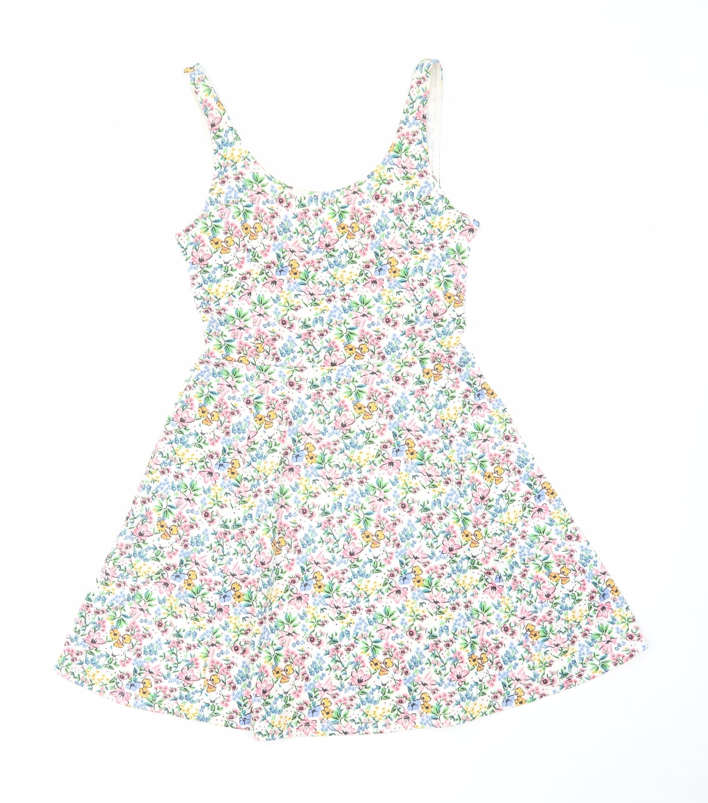 H&M Womens Multicoloured Floral Cotton Tank Dress Size 6 Scoop Neck Pullover