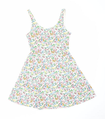 H&M Womens Multicoloured Floral Cotton Tank Dress Size 6 Scoop Neck Pullover