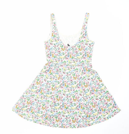 H&M Womens Multicoloured Floral Cotton Tank Dress Size 6 Scoop Neck Pullover