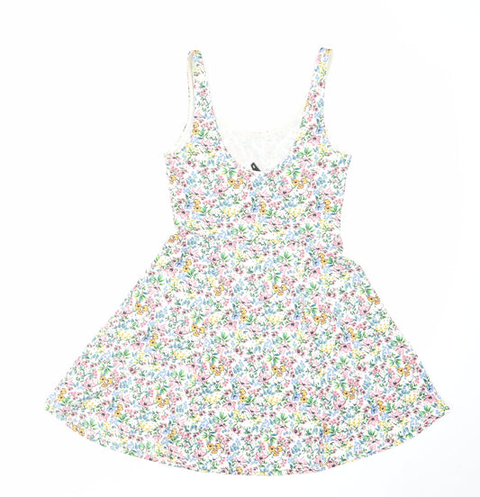 H&M Womens Multicoloured Floral Cotton Tank Dress Size 6 Scoop Neck Pullover