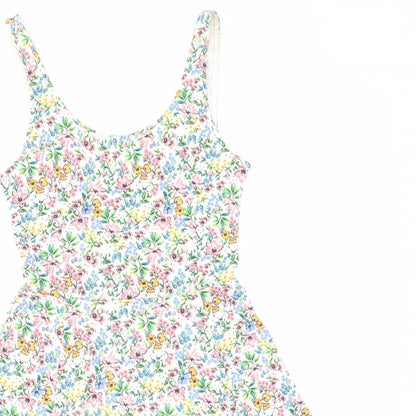 H&M Womens Multicoloured Floral Cotton Tank Dress Size 6 Scoop Neck Pullover