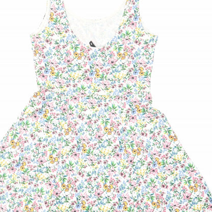 H&M Womens Multicoloured Floral Cotton Tank Dress Size 6 Scoop Neck Pullover