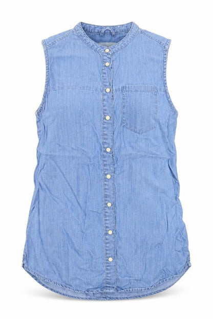 Womens UK Size 8 Denim & Co. Blue Basic Button-Up