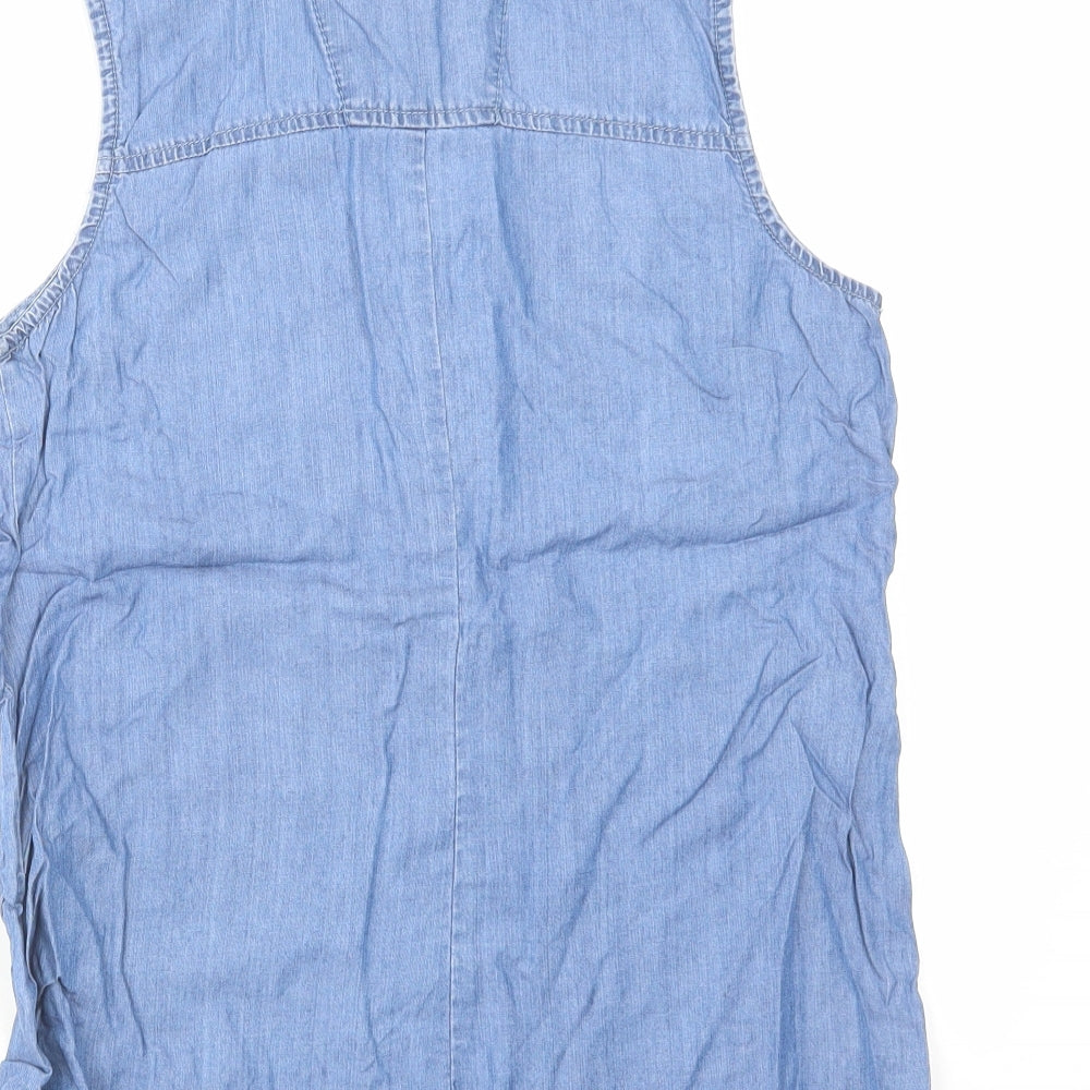 Denim & Co. Womens Blue Cotton Basic Button-Up Size 8 Round Neck