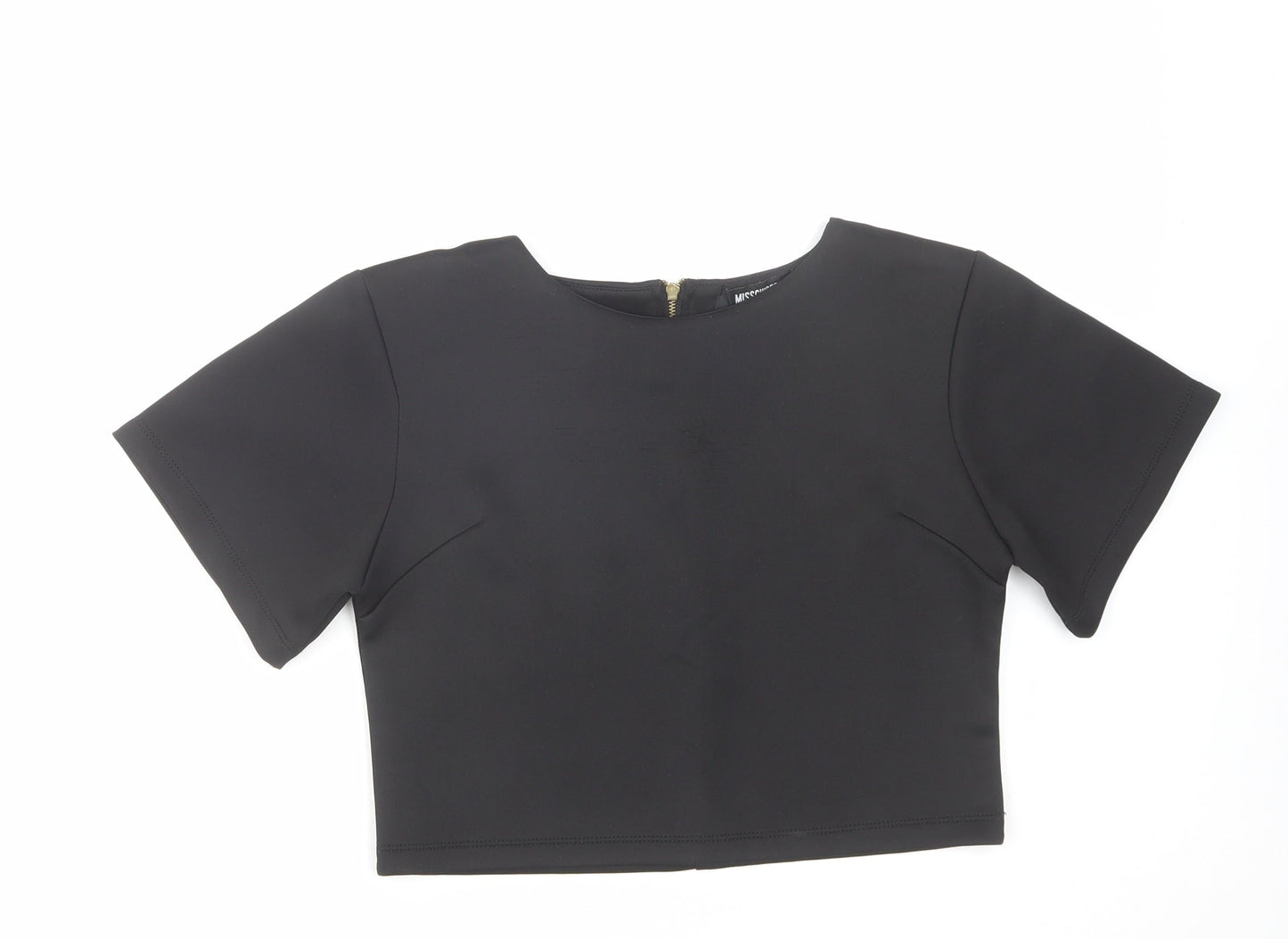 Womens UK Size 8 Missguided Black Cropped T-Shirt