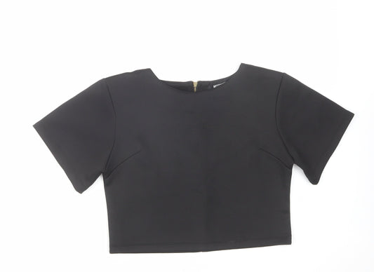 Womens UK Size 8 Missguided Black Cropped T-Shirt
